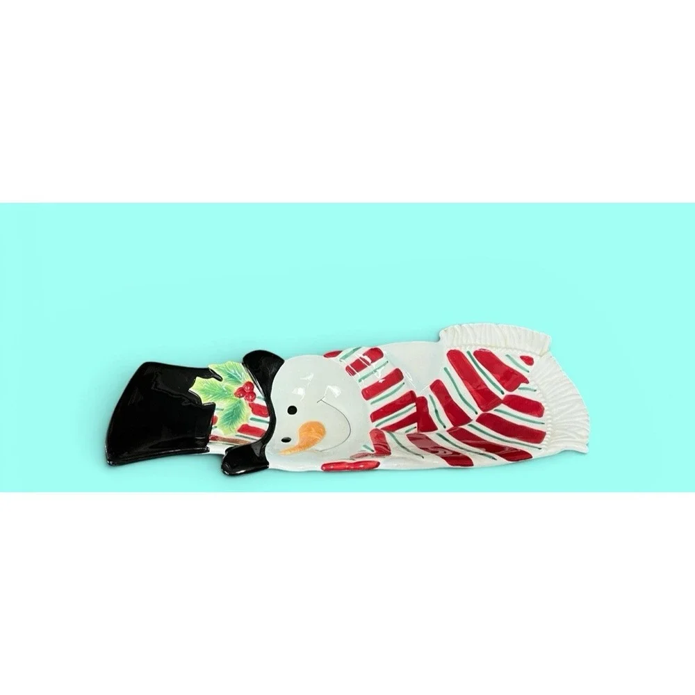 Fitz & Floyd Snack Therapy Snowman Candy Canape Serving Plate Bowl Christmas Fun